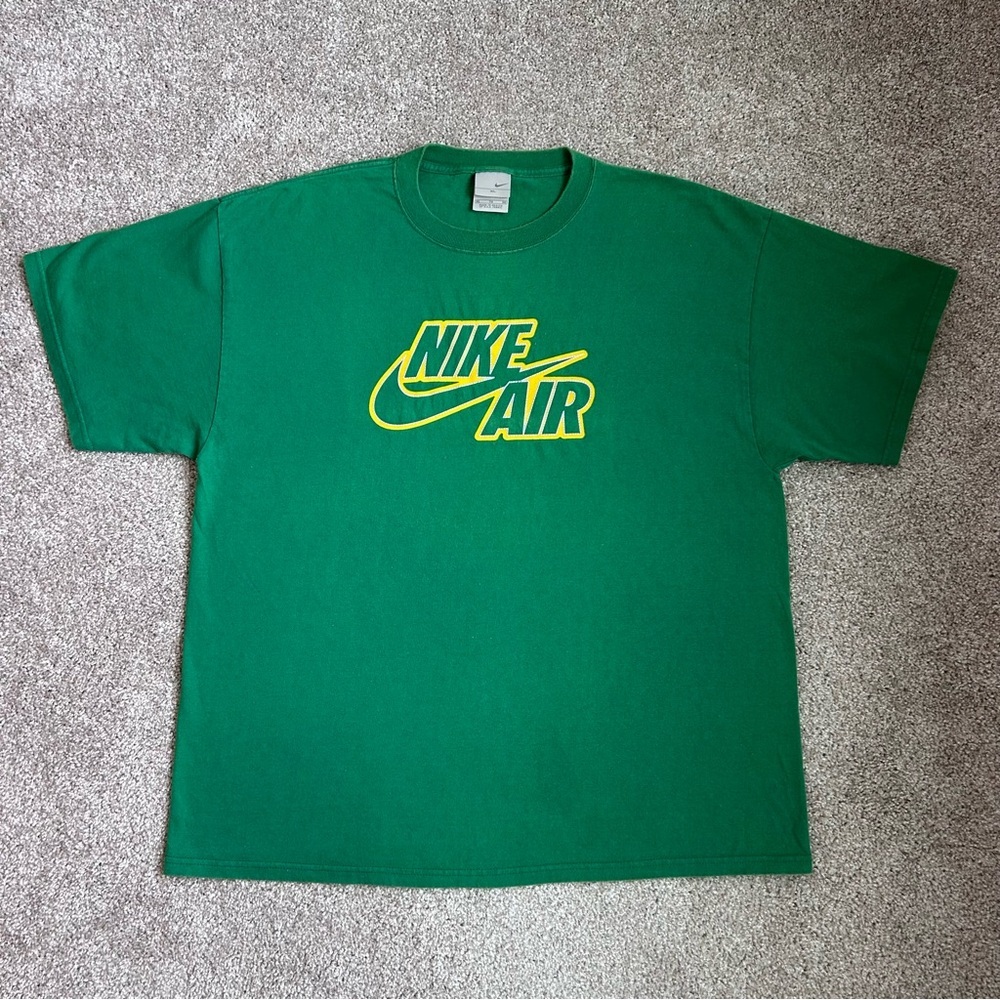 Vintage 90s Nike Air Men’s T-Shirt Y2K Green and Yellow Size XL